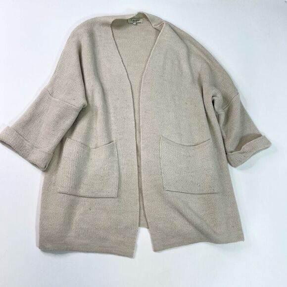 Cocogio Wool Blend Cardigan Women Medium Tan Open Sweater oversized long - Picture 1 of 9